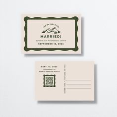 two business cards with mountains and trees on them, one is green and the other is white