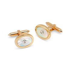 Round Mother of Pearl Cufflinks Gemset with Brilliant Cut Diamonds in 9ct Yellow Gold from Aspinal of London Luxury Adjustable Gold Cufflinks, Luxury Classic Round Cufflinks, Classic Diamond Jewelry With Shiny Finish, Luxury Oval Earrings For Formal Occasions, Luxury Formal Earrings With Timeless Design, Luxury Timeless Design Earrings For Formal Occasions, Elegant White Gold Cufflinks As Gift, Elegant White Gold Cufflinks For Anniversary, Refined Classic Design Jewelry For Formal Occasions