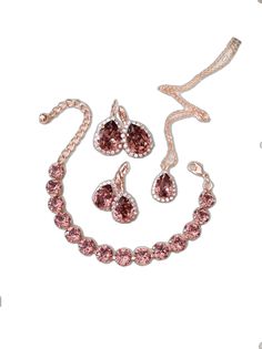 Evening Rose Gold Jewelry With Sparkling Stones, Elegant Pink Rhinestone Jewelry Set, Evening Rose Gold Jewelry With Rhinestones, Evening Jewelry In Rose Gold With Rhinestones, Formal Rose Gold Crystal Jewelry Sets, Adjustable Rose Gold Jewelry For Evening, Light Burgundy, Rose Gold Halo, Set Bracelet