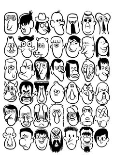 an image of many different faces drawn in black and white