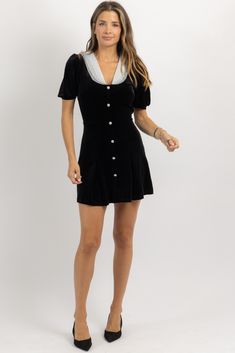 Date Night Mini Dress With Button Closure, Mini Dress With Button Closure For Night Out, Black Mini Dress With Buttons, Black Mini Dress With Button Closure, Short Sleeve Mini Dress With Buttons For Night Out, Short Sleeve Mini Dress For Night Out With Buttons, Fitted Mini Dress With Buttons, Fitted Denim Mini Dress With Buttons, Final S