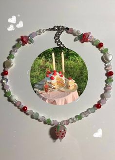 glass strawberry bead! Please be gentle and handle with care! And try your best to keep away from water 🍓💐 Strawberry Beaded Necklace, Strawberry Chain Bracelet, Cute Pink Jewelry With Strawberry Print, Strawberry Pearl Necklace, Strawberry Necklace, Pink Strawberry, Handle With Care, Try Your Best, Be Gentle