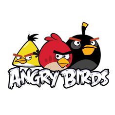 the angry birds logo is shown on a white background with black and red lettering, which reads