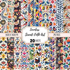 a set of 20 seamlessly patterned folk art papers