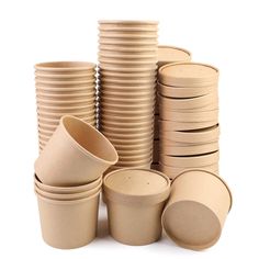 a stack of brown cups sitting next to each other