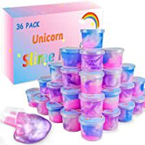 the unicorn slime is packed in plastic cups and ready to be filled with them