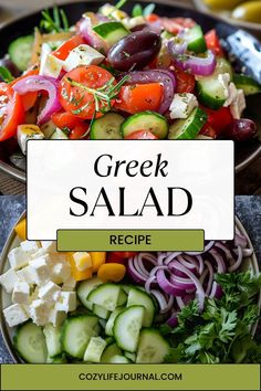 greek salad recipe with fresh vegetables and feta cheese