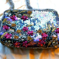 New, Never Used, Moyna Mini Bag, Sequence And Embroidery. 5 1/2 X 1 X 4. Adorable! Zebra Print Bag, Silver Flower Necklace, Velvet Clutch, Beaded Evening Bags, Red Purses, Beaded Handbag, Mini Handbags, Mini Purse, Small Tote