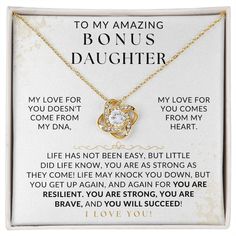 You Are Strong Bonus Daughter Necklace From Bonus Mom - Etsy Romantic Jewellery, Love Knot Necklace, Daughter Necklace, Missing Piece, Love Knot, Luxury Boxes, Knot Necklace, Personalised Box, Daughter Love