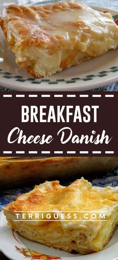 breakfast cheese danish on a plate with text overlay