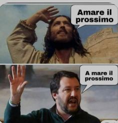 two pictures one with jesus and the other with an italian saying that says amare i prosimo