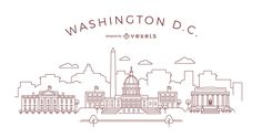 the washington d c skyline is shown in this hand drawn line art style, with buildings and