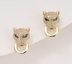 Fierce and fabulous, these earrings give the stud style a feline-inspired upgrade featuring diamonds and tsavorite gemstones. Pair these panthers with a power suit and you're ready to take on whatever comes your way! From Effy. Panther Earrings, Stud Style, Power Suit, Effy Jewelry, Panther, Feline, Jewelry Earrings, Diamonds, Yellow Gold