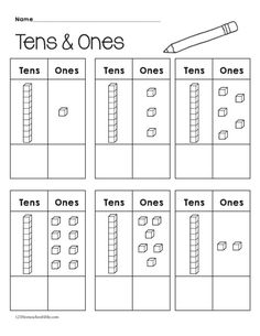 ten and ones worksheet with pencil