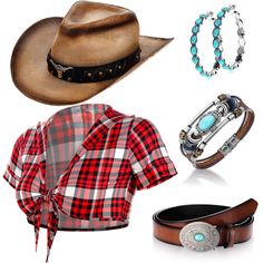 PRICES MAY VARY. Cowgirl Set of 5: the package contains a cowgirl costume set, including a plaid cowgirl costume T shirt, a cowboy hat, a buckle belt, a synthetic turquoise bracelet, a pair of pendant earrings, easy to match Comfy to Wear: our cowgirl outfits consist of accessories mainly made of alloy, woven straw hats and cotton garments, and the fabric is soft to feel, stretchable and comfortable Proper Size to Wear: the women cowgirl costume can suit women of most ages, and you can check the Cowgirl Costume Women, Cowgirl Costume Halloween, Cowgirl Halloween Costumes, Cowgirl Outfits For Women, Cowgirl Halloween Costume, Cotton Garments, Cowgirl Halloween, Cowgirl Accessories, Cowboy Girl