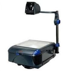 an image of a projector mounted to the side of a white wall with blue accents