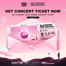 an advertisement for the blackpink concert ticket is shown in front of a pink background