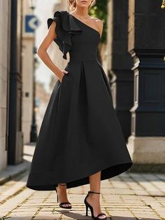 Bridal Mother Dress One-Shoulder Sleeveless Pleated Ankle-Length A-Line Wedding Guest Dresses Black Couture Dress, Black Bridal Dresses, Mother Of The Bride Fashion, Black Couture, Mother Of The Bride Outfits, Mother Dress, Prom Dress Inspiration, Wedding Attire Guest, Evening Dresses For Weddings