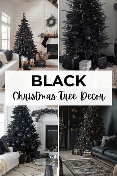 black christmas tree decor is featured in this collage