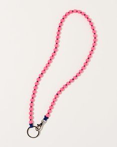 Perlen Long Keyholder in Orange on Pink | Ina Seifart | Covet + Lou | Covet + Lou Pink Beaded Lanyards For Gifts, Pink Lanyard With Keychain For Gift, Pink Lanyard With Key Leash For Gift, Handmade Pink Beaded Lanyards, Navy Ribbon, Boutique Sales, Pop Bottles, Steel Ring, Pink Ribbon