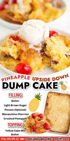 an advertisement for pineapple upside down dump cake