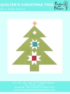 a christmas tree quilt block pattern with the words quilter's christmas tree on it