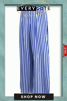 Black Fashion Casual Striped Print Patchwork Regular High Waist Trousers Summer Wide Leg Pants With Contrast Stripes, Summer Wide-leg Pants With Contrast Stripes, Summer Pants With Contrast Stripes, Chic Summer Pants With Contrast Stripes, Chic Blue Pants With Vertical Stripes, Chic Blue Vertical Striped Pants, High Waist Trousers, Casual Stripes, High Waisted Trousers