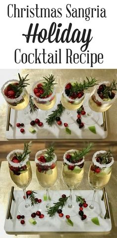 christmas sangria holiday cocktail recipe with cranberries and rosemary garnishes