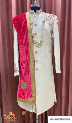 This sherwani includes Sherwani, Pajama/Pajami/Pant, Necklace, Dupatta. For any assistance, Whatsapp us at +91-9079290206 or mail us at heersuhaagchura4@gmail.com Pink Sherwani For Diwali And Traditional Ceremonies, Raw Silk Sherwani With Traditional Drape For Ceremonies, Traditional Drape Raw Silk Sherwani For Ceremonies, Pink Sherwani With Zari Work For Traditional Ceremonies, Pink Sherwani For Traditional Ceremonies And Eid, Traditional Pink Sherwani With Dupatta, Pink Sherwani For Festive Traditional Ceremonies, Festive Pink Sherwani For Traditional Ceremonies, Semi-stitched Raw Silk Sherwani For Traditional Ceremonies