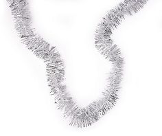 the necklace is made up of silver tinsel