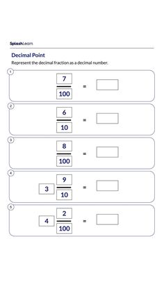 a worksheet with numbers and fractions on it