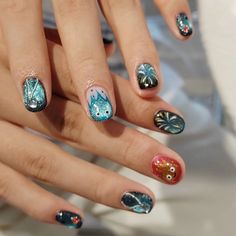 Fine Glitter Demon Calcifer Cat Eye Shining Flame Blue Firework Handmade Wearing Nails Manicure Nail Firework Nails, Blue Fireworks, Nails Manicure, Nail Manicure, Nail Stickers, Press On Nails, Cat Eye, Manicure