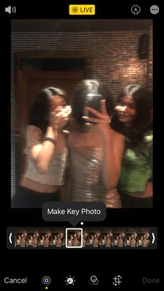 a group of women standing next to each other in front of a mirror with the words make key photo on it