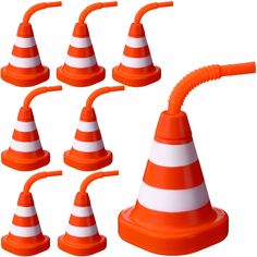 orange and white traffic cones are lined up in the shape of an o - cone