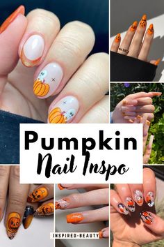 here are 28 adorable nail design with pumpkin inspiration and design to wear this season. Nails Colorful Designs, Halloween Aesthetic Nails, Colorful Halloween Nails, Nails On Natural Nails, Nail Designs For October, Pumpkin Nail Ideas, Cute Pumpkin Nails, Nail Ideas For Fall, Pumpkin Nail Designs