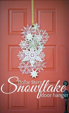 dollar store snowflake door hanger hanging on the front door