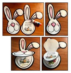 four different pictures of easter bunny paper plates