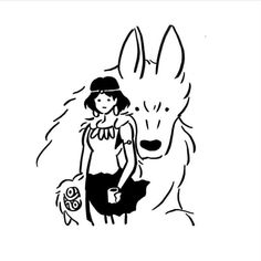 a drawing of a woman standing next to a dog with her hand in her pocket