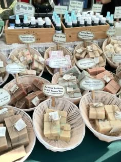 baskets filled with different types of soaps on display