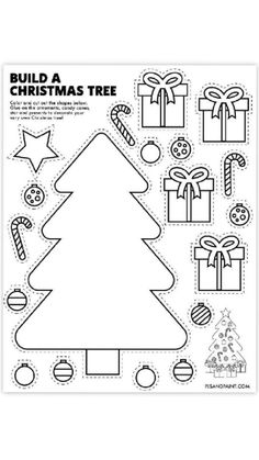 Build A Christmas Tree, Christmas Printable Activities, Free Printable Crafts, Christmas Worksheets, Christmas Kindergarten, Tree Craft