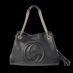 Gucci Pebbled Medium Chain Black Leather Shoulder Bag Bag Length: 14 In Bag Depth: 6 In Bag Height: 9.5 In Gucci Leather Shoulder Bag With Logo Hardware, Black Gucci Shoulder Bag With Logo Hardware, Classic Gucci Bag With Logo Hardware, Gucci Evening Bag With Logo Hardware, Gucci Bags With Logo Hardware For Evening, Chic Gucci Textured Leather Shoulder Bag, Chic Gucci Shoulder Bag With Metal Logo, Black Leather Bag With Horsebit Detail, Elegant Gucci Bag With Metal Logo