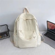 43139318546479 Beige Softback Canvas Bag For School, Beige Canvas Bag For School, White Canvas Backpack For Back To School, Beige Canvas School Backpack, Beige Canvas Backpack For School, Cream Backpack For Travel And Back To School, Back To School Large Capacity Cream Backpack, Casual Cream Backpack For School, White Canvas Backpack For Daily Use