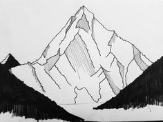 a black and white drawing of some mountains