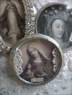 three lockes with pictures of mary queen of england and jesus christ in the background