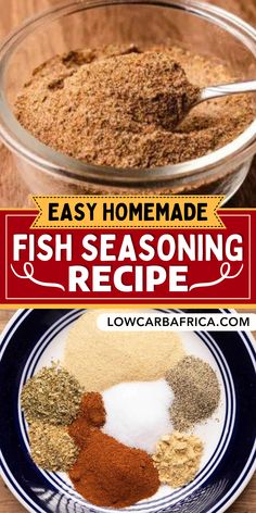 fish seasoning recipe in a glass bowl on a blue and white plate