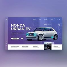 the honda urban ev website is displayed on a purple and blue background with an image of a car