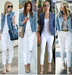 Witte Jeans Outfit, White Pants Outfit, White Jeans Outfit, Jean Jacket Outfits, 가을 패션, Denim Jackets, Outfit Idea, Outfits Casuales