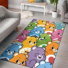 a rug with many different colored bears on it