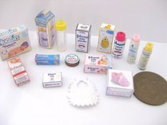 various baby products are laid out on a table