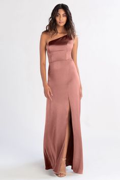 Jenny_Yoo_Bridesmaids_Jensen_wild_rose_pink_Satin_Gown Cinnamon Rose Bridesmaid, Prom 2k22, Cinnamon Rose, Jenny Yoo Bridesmaid, Bridesmaid Dresses Satin, Rose Bridesmaid Dresses, Dresses Satin, Chic Brides, Bella Bridesmaid